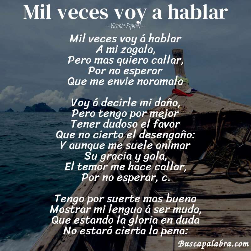 Poema Mil veces voy a hablar de Vicente Espinel con fondo de barca
