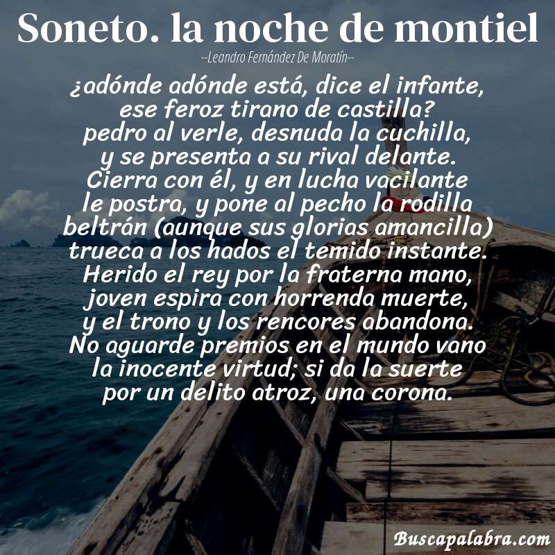 Poema soneto. la noche de montiel de Leandro Fernández de Moratín con fondo de barca
