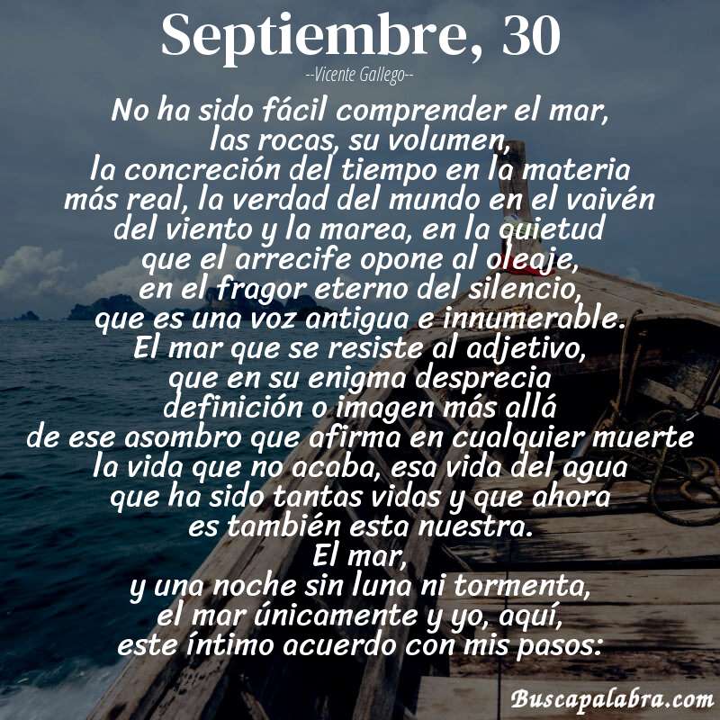 Poema septiembre, 30 de Vicente Gallego con fondo de barca