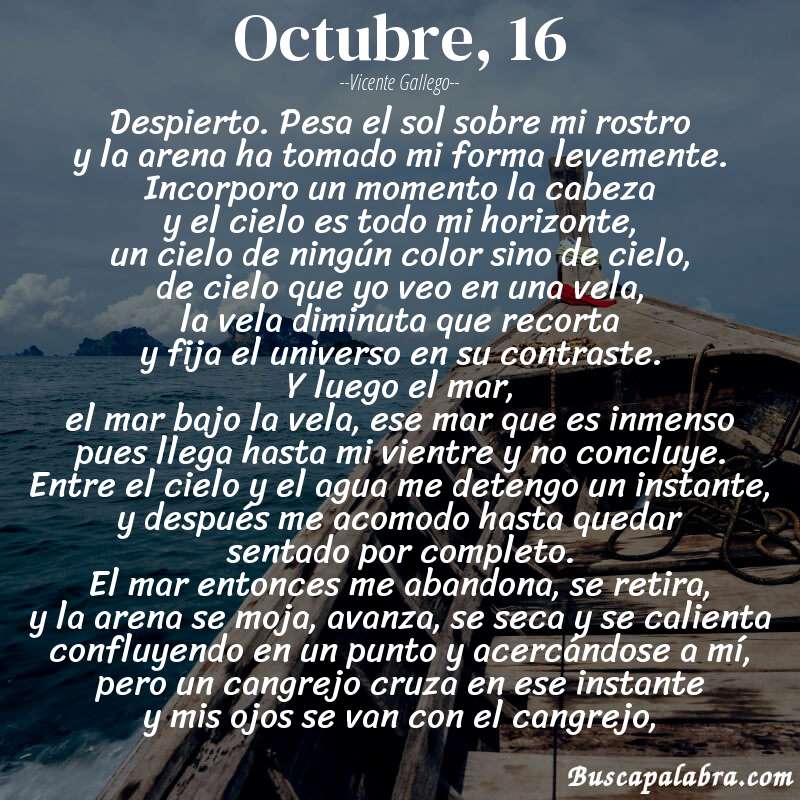 Poema octubre, 16 de Vicente Gallego con fondo de barca