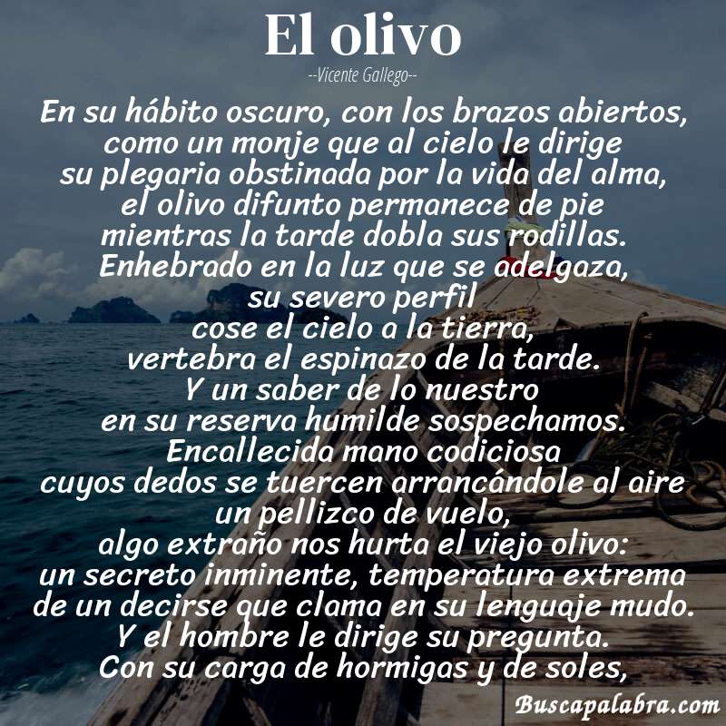 Poema el olivo de Vicente Gallego con fondo de barca