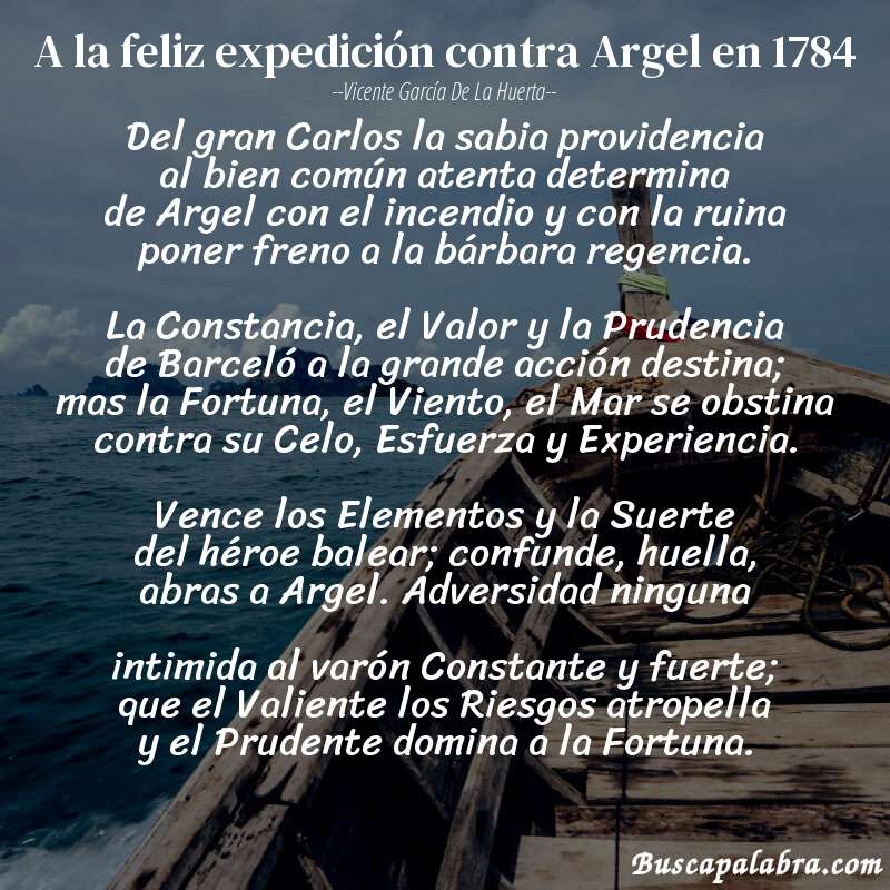 Poema A la feliz expedición contra Argel en 1784 de Vicente García de la Huerta con fondo de barca