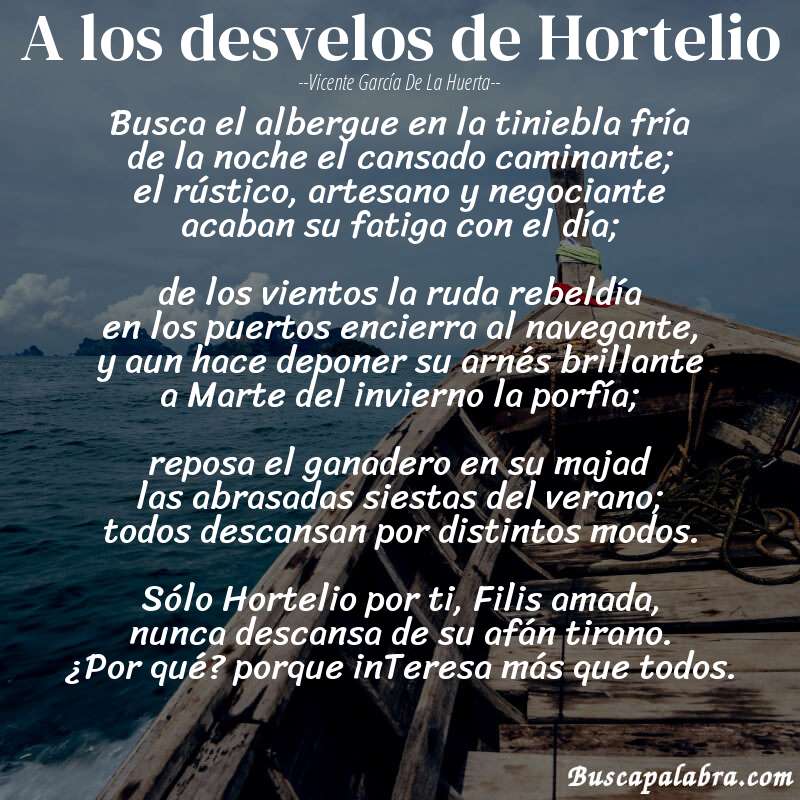 Poema A los desvelos de Hortelio de Vicente García de la Huerta con fondo de barca