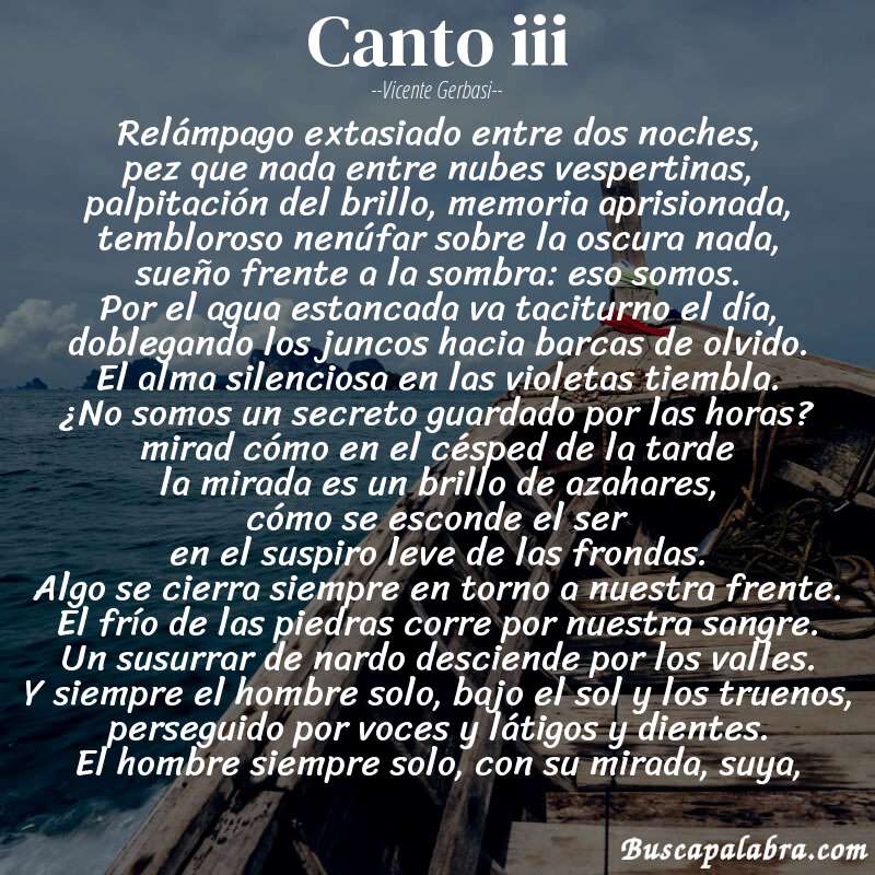 Poema canto iii de Vicente Gerbasi con fondo de barca