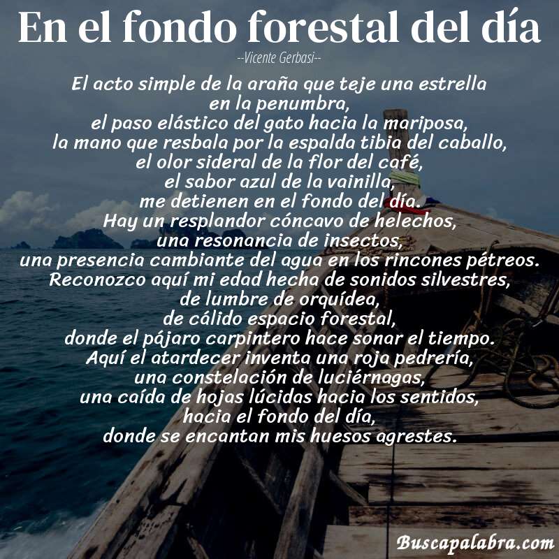 Poema en el fondo forestal del día de Vicente Gerbasi con fondo de barca