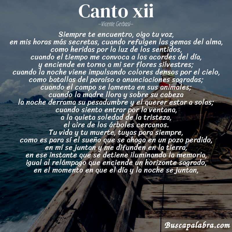 Poema canto xii de Vicente Gerbasi con fondo de barca