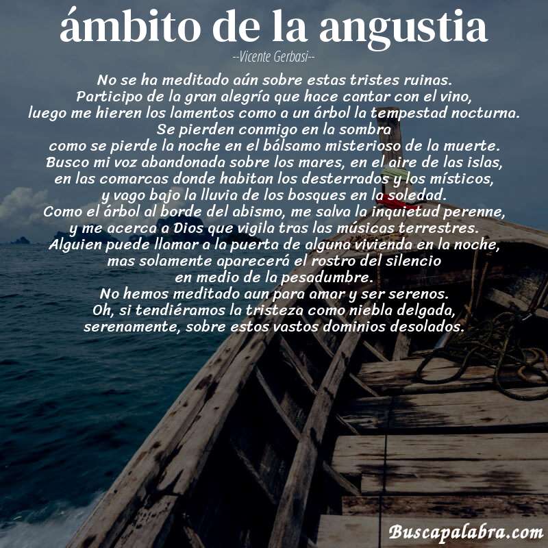 Poema ámbito de la angustia de Vicente Gerbasi con fondo de barca