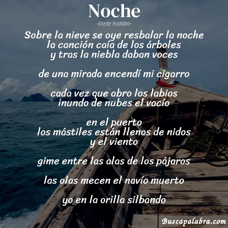 Poema noche de Vicente Huidobro con fondo de barca