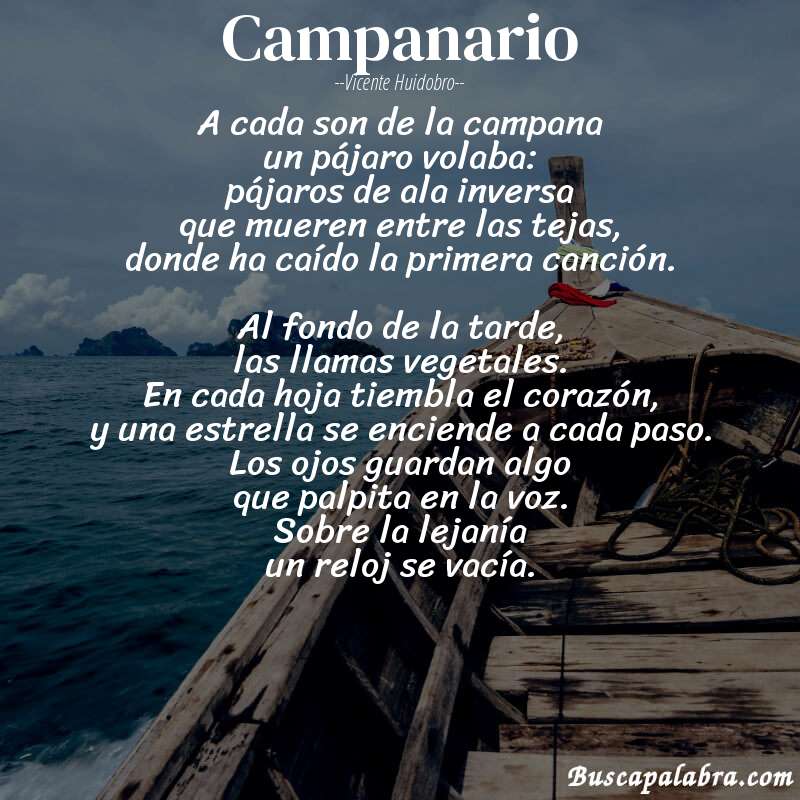 Poema Campanario de Vicente Huidobro con fondo de barca