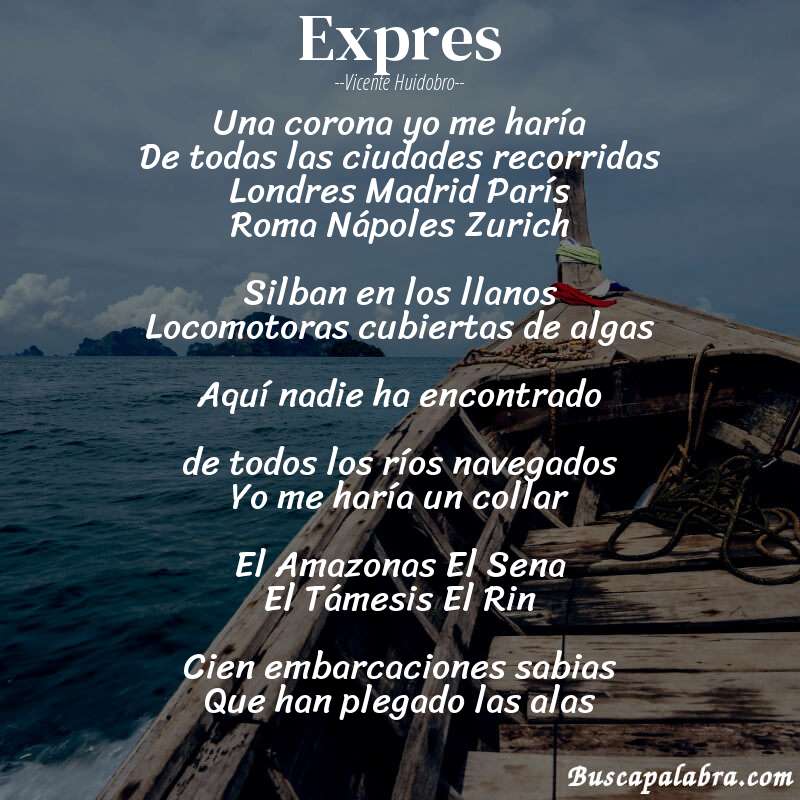 Poema Expres de Vicente Huidobro con fondo de barca