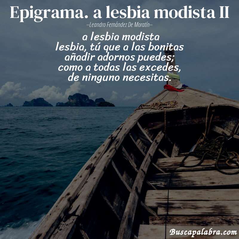 Poema epigrama. a lesbia modista II de Leandro Fernández de Moratín con fondo de barca