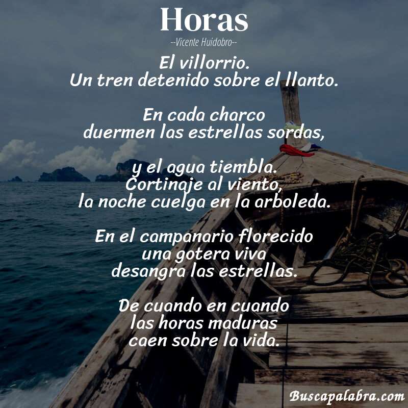 Poema Horas de Vicente Huidobro con fondo de barca