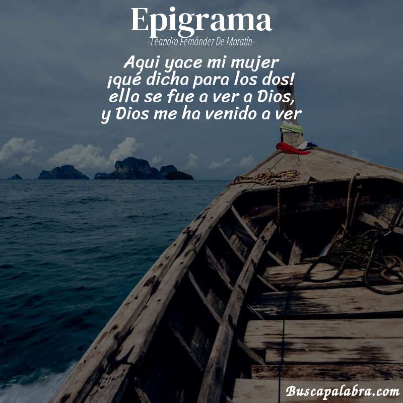 Poema epigrama de Leandro Fernández de Moratín con fondo de barca
