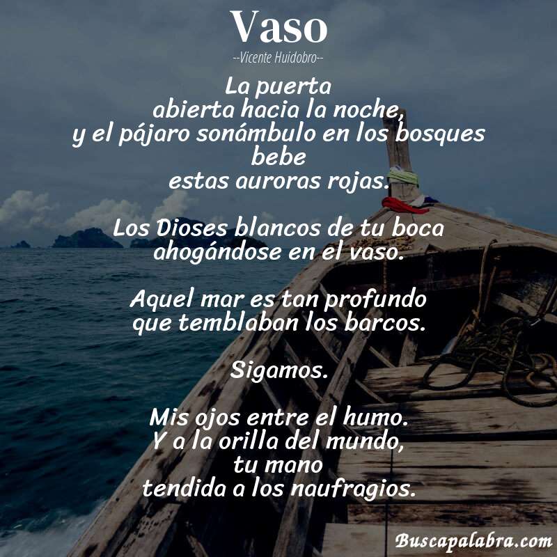 Poema Vaso de Vicente Huidobro con fondo de barca