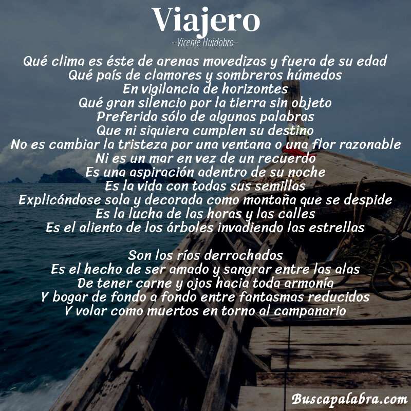 Poema Viajero de Vicente Huidobro con fondo de barca
