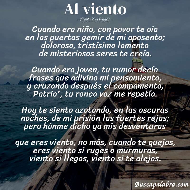 Poema Al viento de Vicente Riva Palacio con fondo de barca