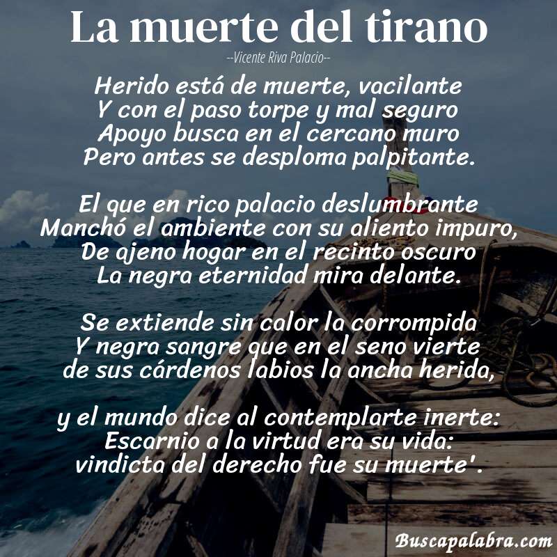 Poema La muerte del tirano de Vicente Riva Palacio con fondo de barca