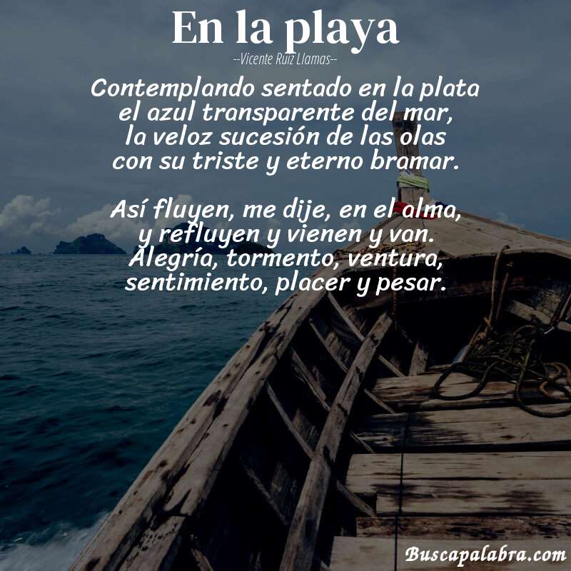 Poema En la playa de Vicente Ruiz Llamas con fondo de barca