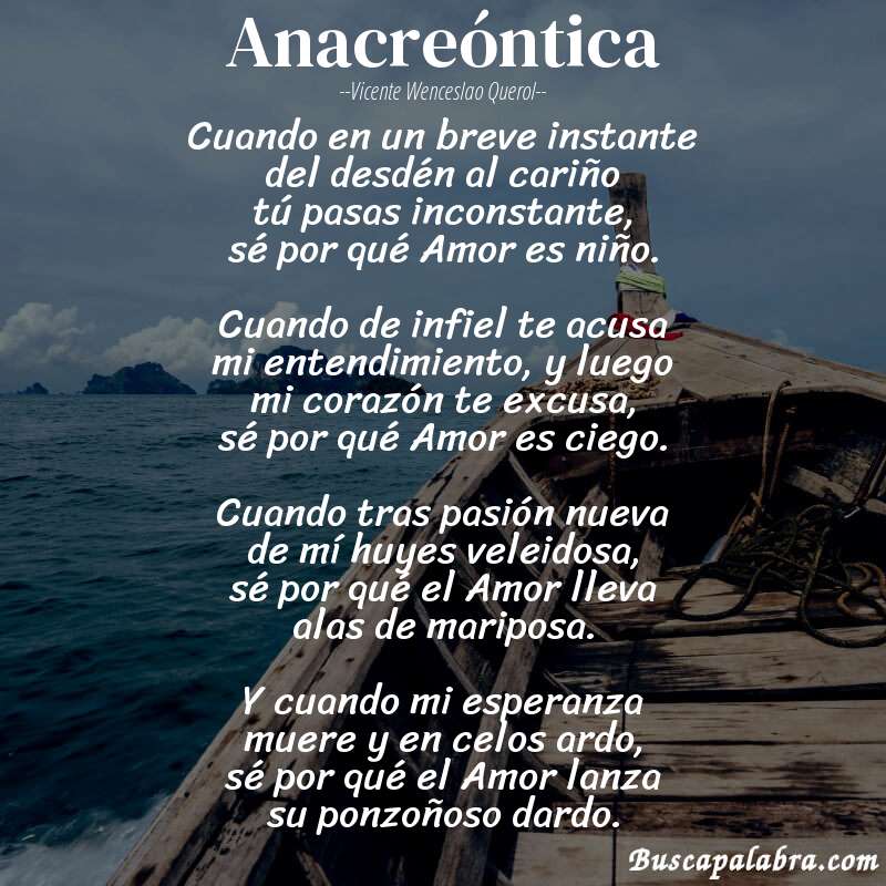 Poema Anacreóntica de Vicente Wenceslao Querol con fondo de barca