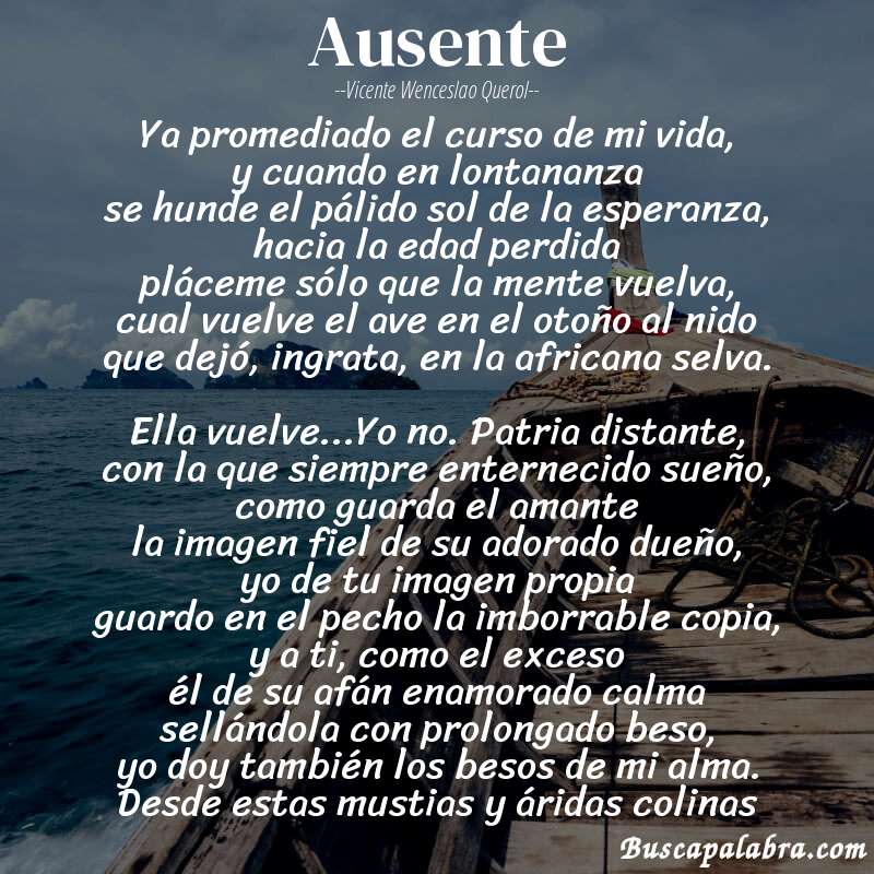 Poema Ausente de Vicente Wenceslao Querol con fondo de barca