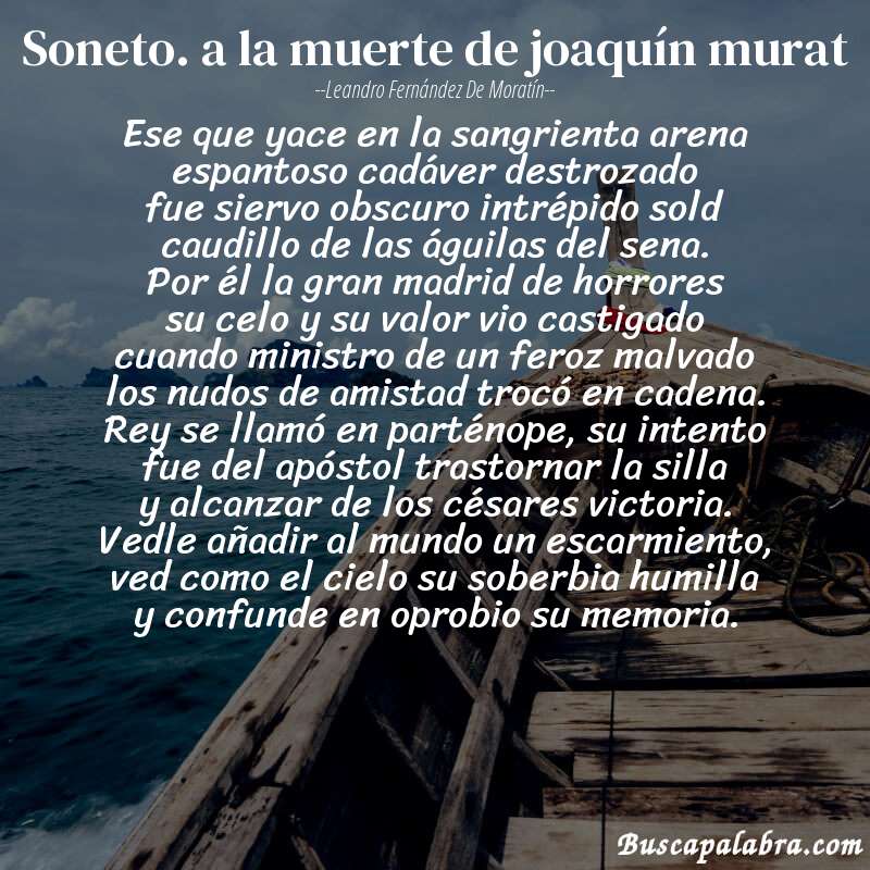 Poema soneto. a la muerte de joaquín murat de Leandro Fernández de Moratín con fondo de barca