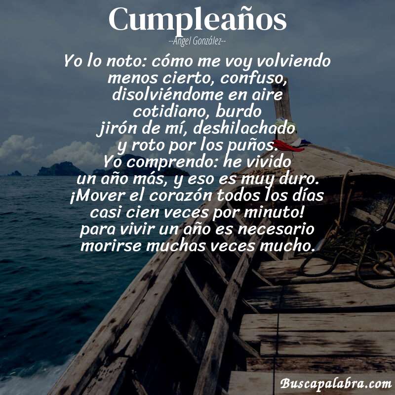 Poema cumpleaños de Angel González con fondo de barca