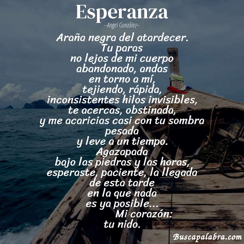 Poema esperanza de Angel González con fondo de barca