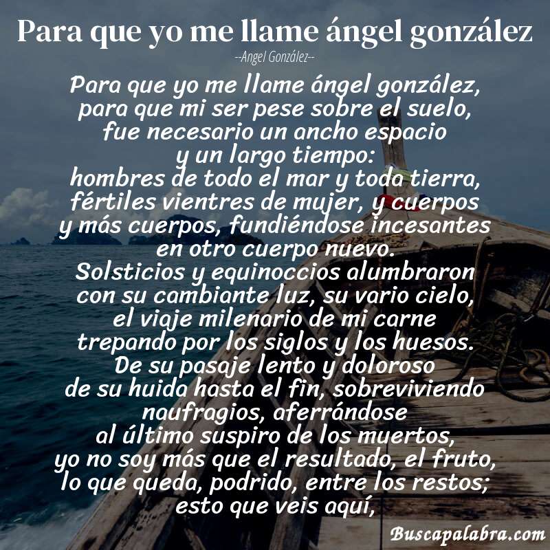 Poema para que yo me llame ángel gonzález de Angel González con fondo de barca
