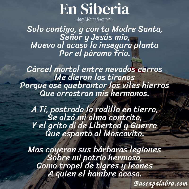 Poema En Siberia de Angel María Dacarrete con fondo de barca