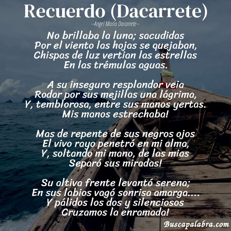 Poema Recuerdo (Dacarrete) de Angel María Dacarrete con fondo de barca