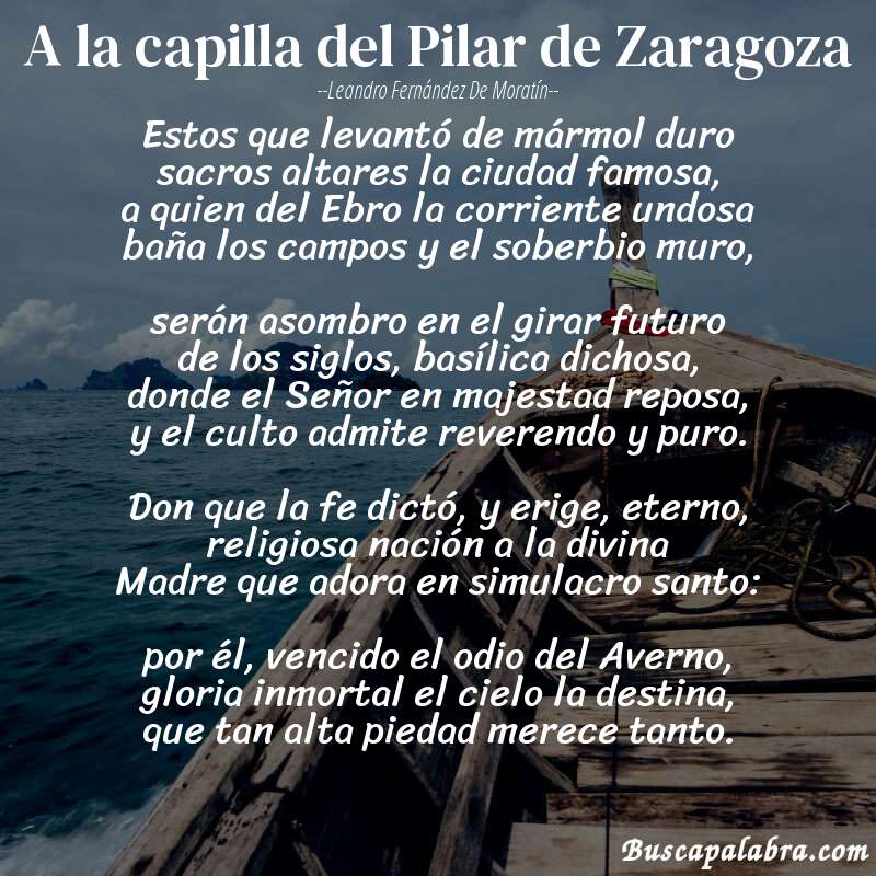 Poema A la capilla del Pilar de Zaragoza de Leandro Fernández de Moratín con fondo de barca