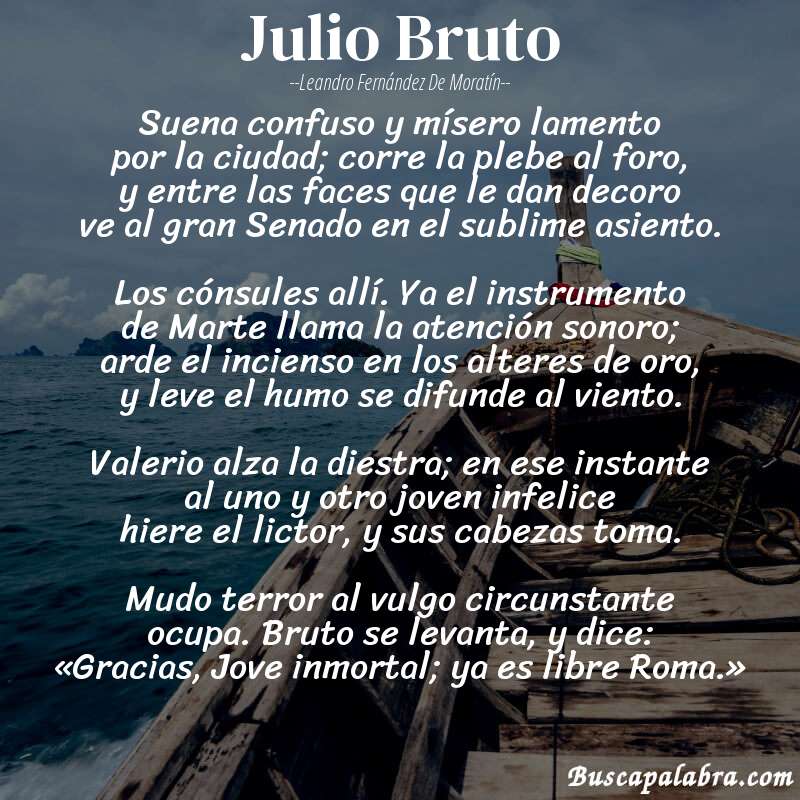 Poema Julio Bruto de Leandro Fernández de Moratín con fondo de barca