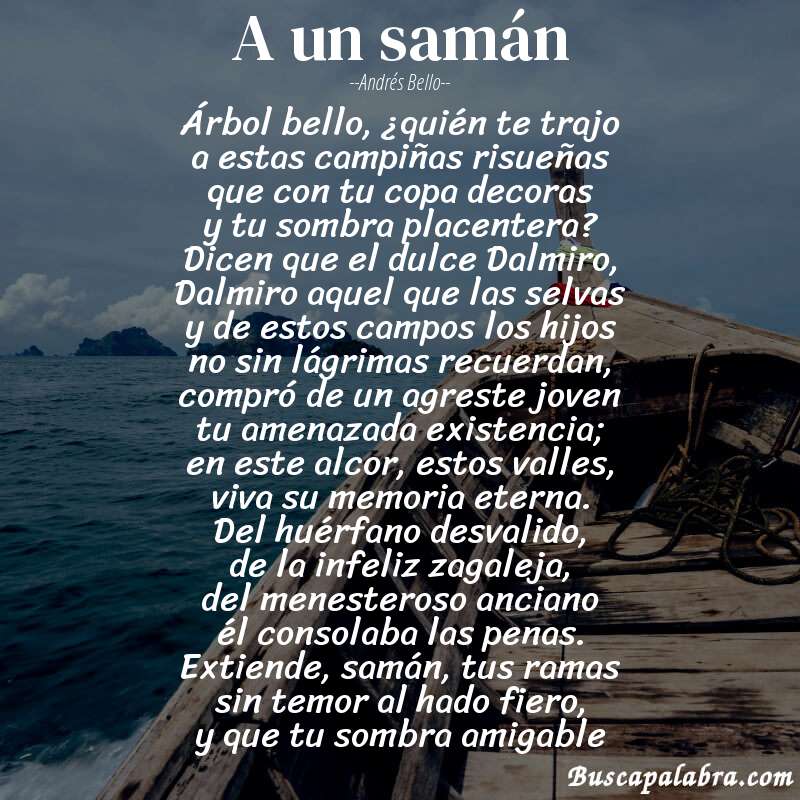Poema A un samán de Andrés Bello con fondo de barca