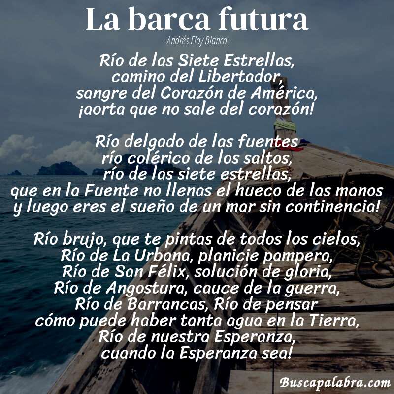Poema La barca futura de Andrés Eloy Blanco con fondo de barca