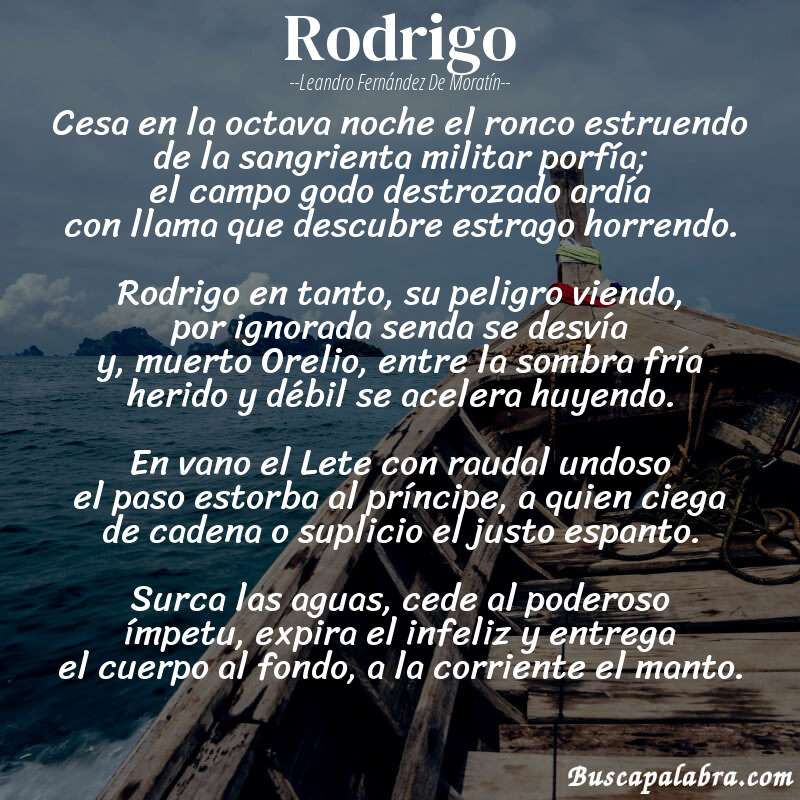 Poema Rodrigo de Leandro Fernández de Moratín con fondo de barca
