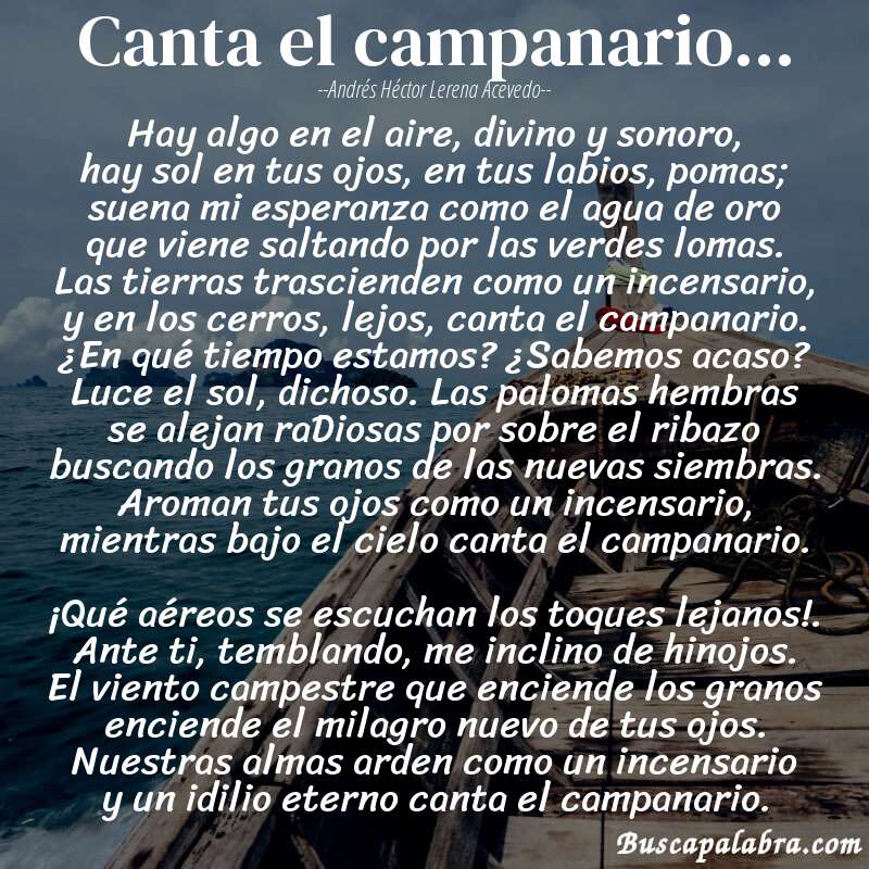 Poema Canta el campanario... de Andrés Héctor Lerena Acevedo con fondo de barca