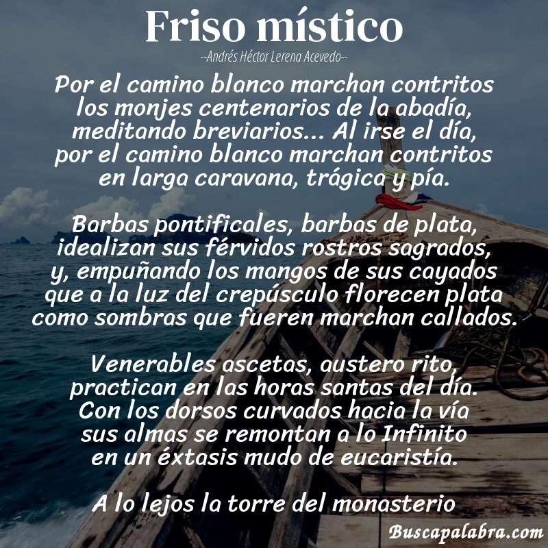 Poema Friso místico de Andrés Héctor Lerena Acevedo con fondo de barca
