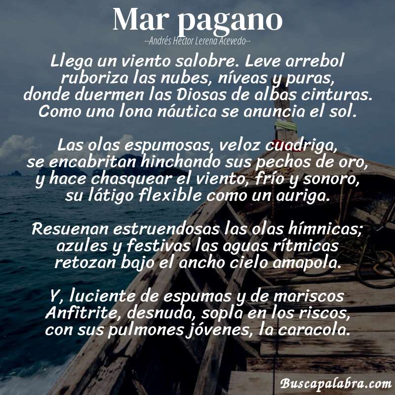Poema Mar pagano de Andrés Héctor Lerena Acevedo con fondo de barca