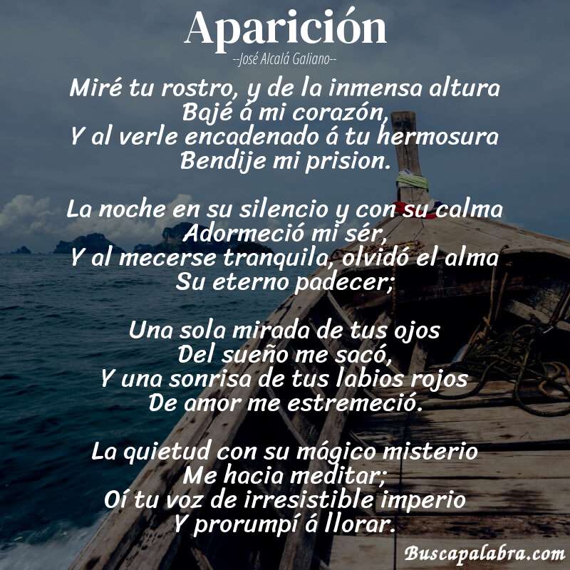 Poema Aparición de José Alcalá Galiano con fondo de barca