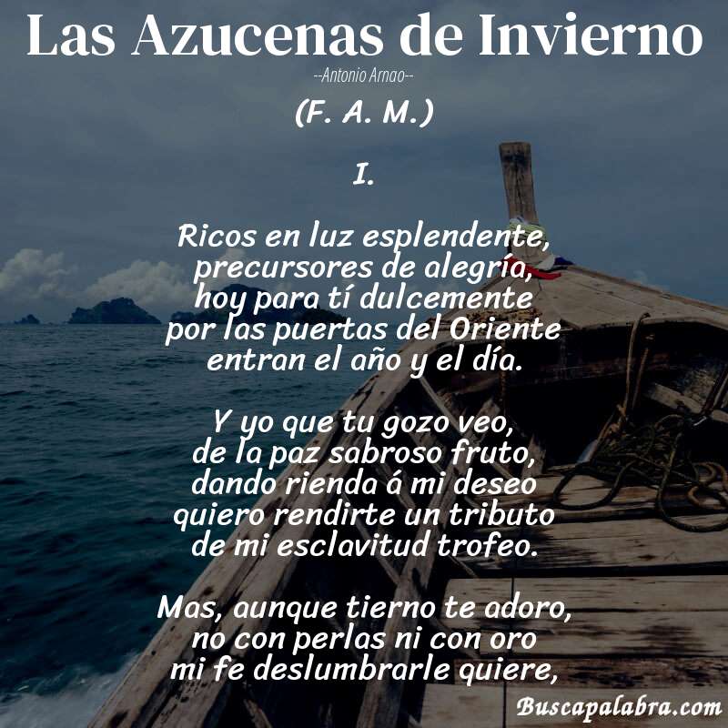 Poema Las Azucenas de Invierno de Antonio Arnao con fondo de barca