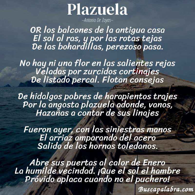 Poema Plazuela de Antonio de Zayas con fondo de barca