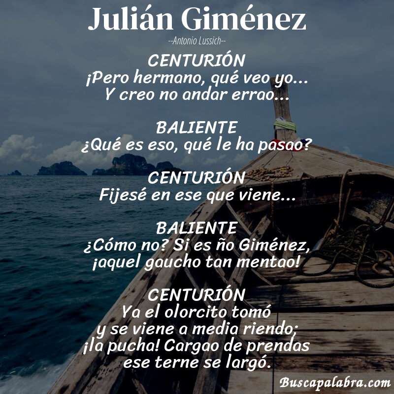 Poema Julián Giménez de Antonio Lussich con fondo de barca