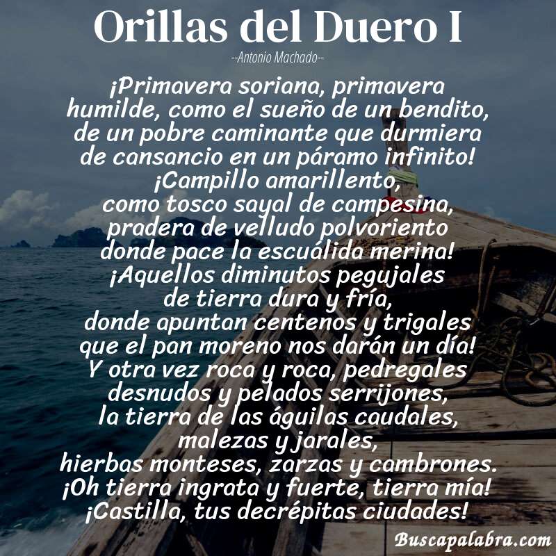 Poema Orillas del Duero I de Antonio Machado con fondo de barca