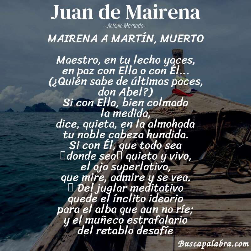Poema Juan de Mairena de Antonio Machado con fondo de barca
