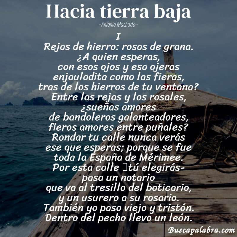 Poema Hacia tierra baja de Antonio Machado con fondo de barca