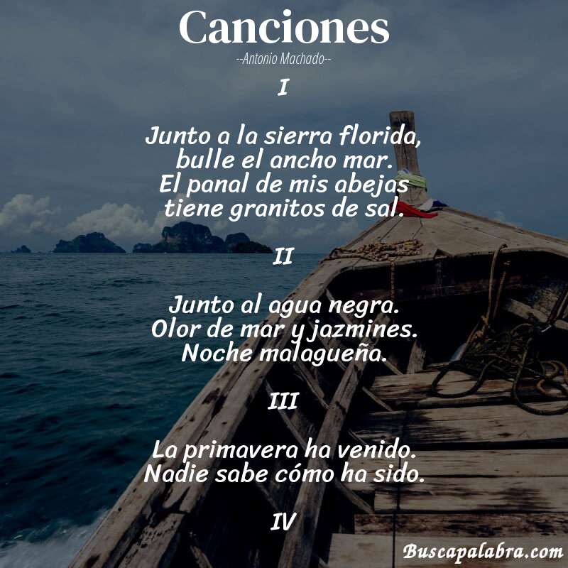 Poema Canciones de Antonio Machado con fondo de barca