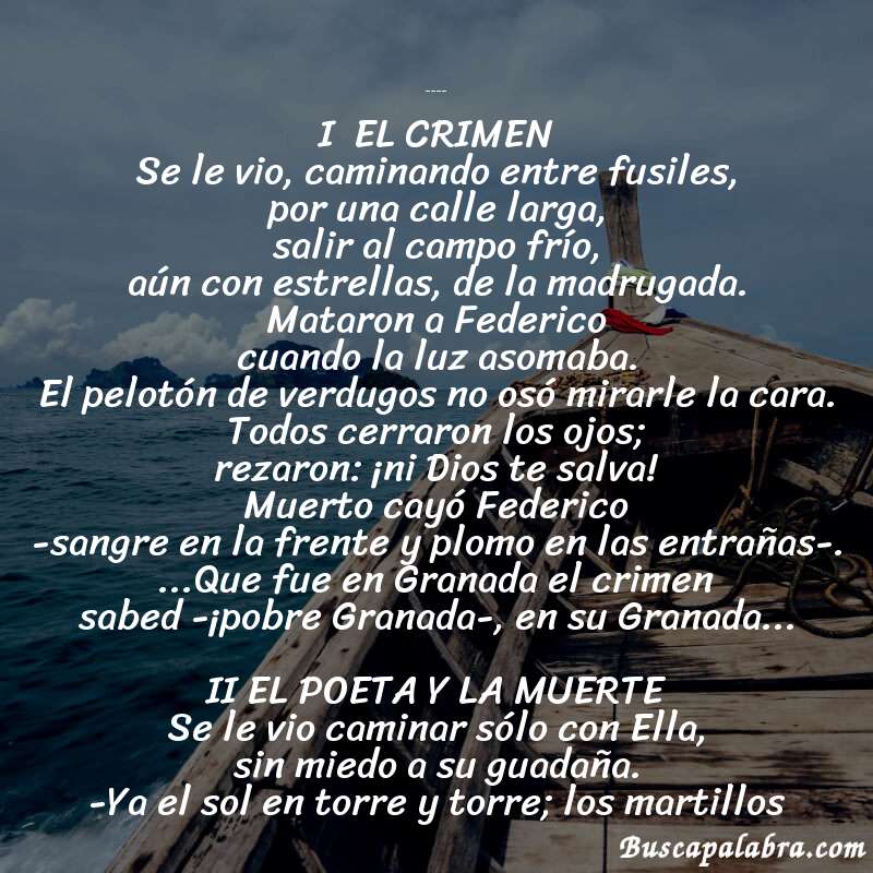 Poema El crimen fue en Granada de Antonio Machado con fondo de barca