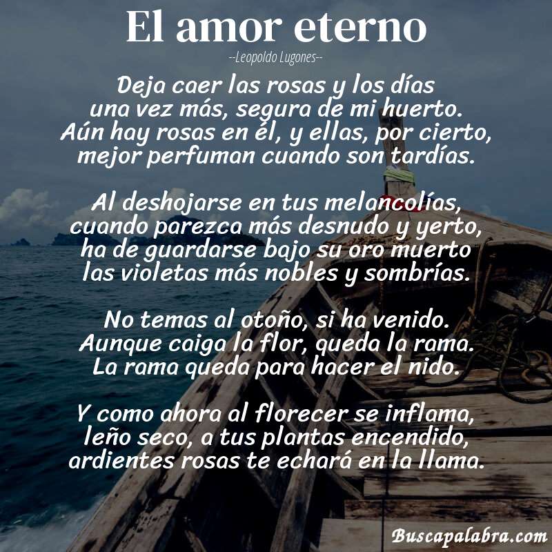 Poema El amor eterno de Leopoldo Lugones con fondo de barca