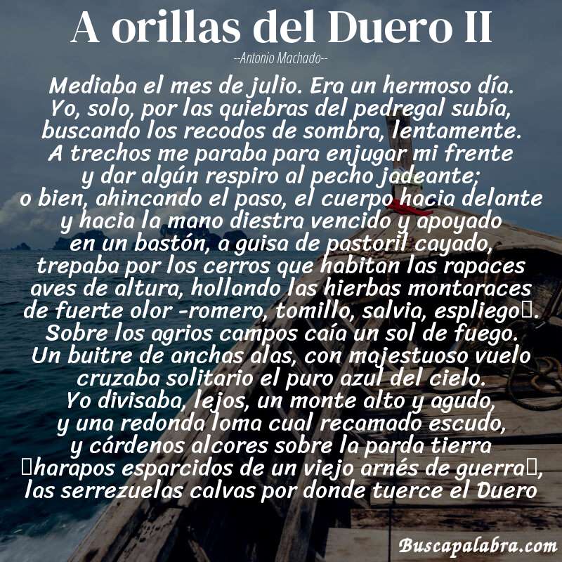 Poema A orillas del Duero II de Antonio Machado con fondo de barca