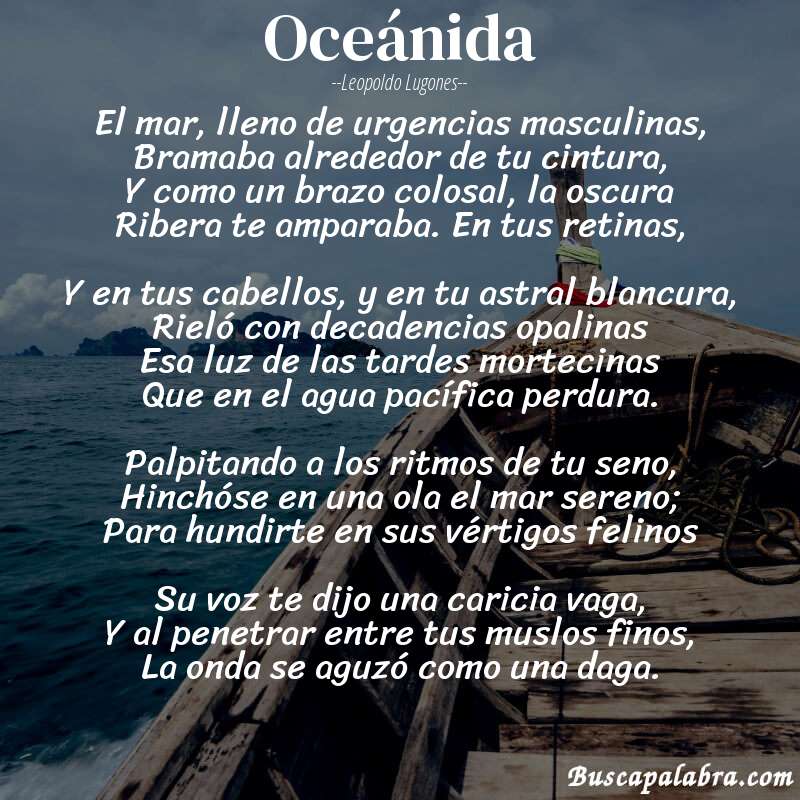 Poema Oceánida de Leopoldo Lugones con fondo de barca